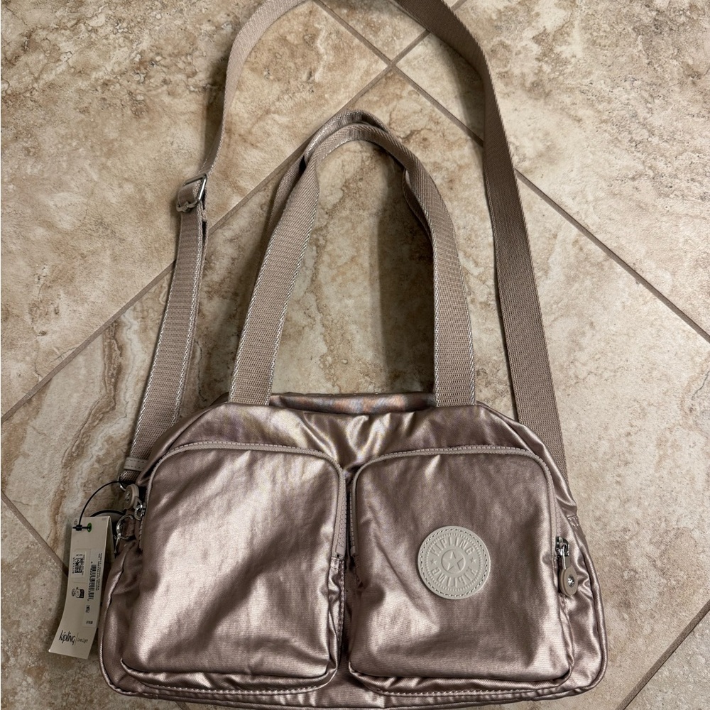 Kipling Shimmering Taupe Shoulder Bag